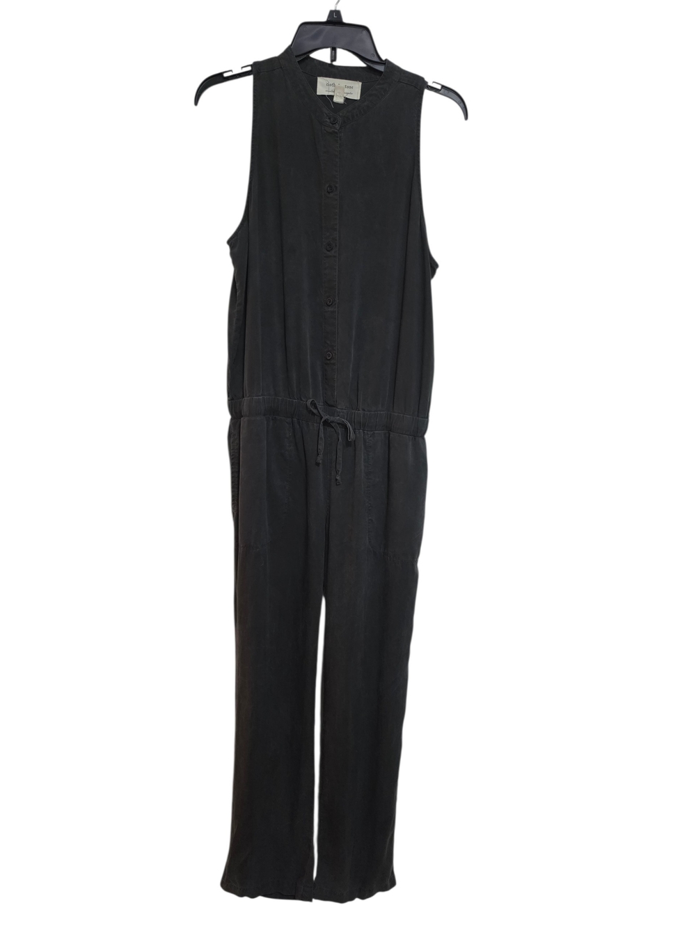 Cloth & Stone Sleeveless Black Gray Button-Front Jumpsuit Drawstring Waist SZ M